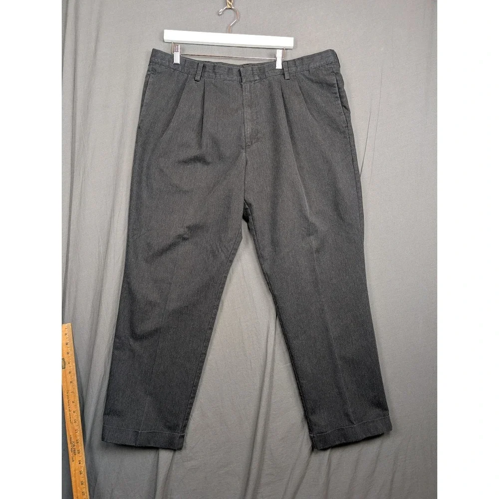 Dockers Signature Dark Gray Straight-Fit Flat Front Gray Men's 42 x 32